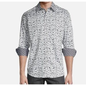 Robert Graham Mens Classic Fit Dandelion Floral Print Button Down Shirt White, M